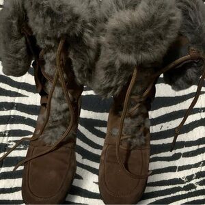 LOFT Brown and Gray Fur Winter Boots